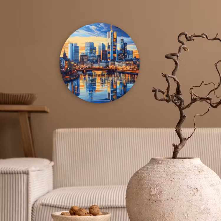 Zonsondergang Frankfurt - Stad - Skyline - Water Wandcirkel kunststof plaat 5mm dik klein -sfeer1