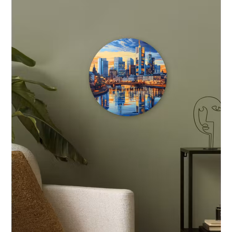 Zonsondergang Frankfurt - Stad - Skyline - Water Wandcirkel kunststof plaat 5mm dik klein -sfeer3