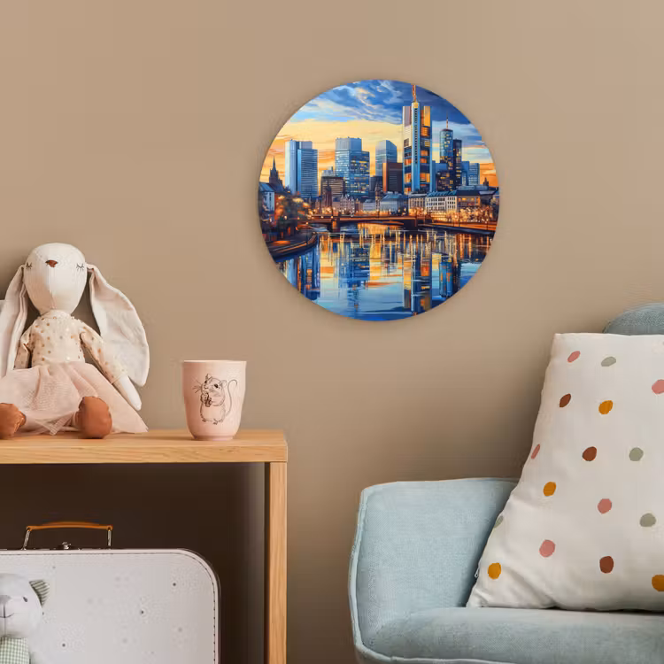 Zonsondergang Frankfurt - Stad - Skyline - Water Wandcirkel kunststof plaat 5mm dik klein -tsfeer1_kind