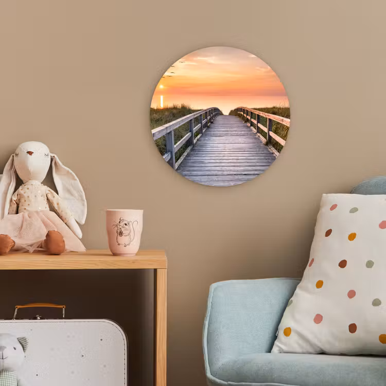 Zonsonderang - Zee - Pad - Gras - Duin - Vogels Wandcirkel kunststof plaat 5mm dik klein -tsfeer1_kind