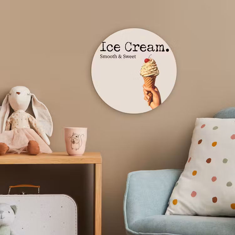 Ice cream - Softijs - Kleurrijk - Kers Wandcirkel kunststof plaat 5mm dik klein -tsfeer1_kind