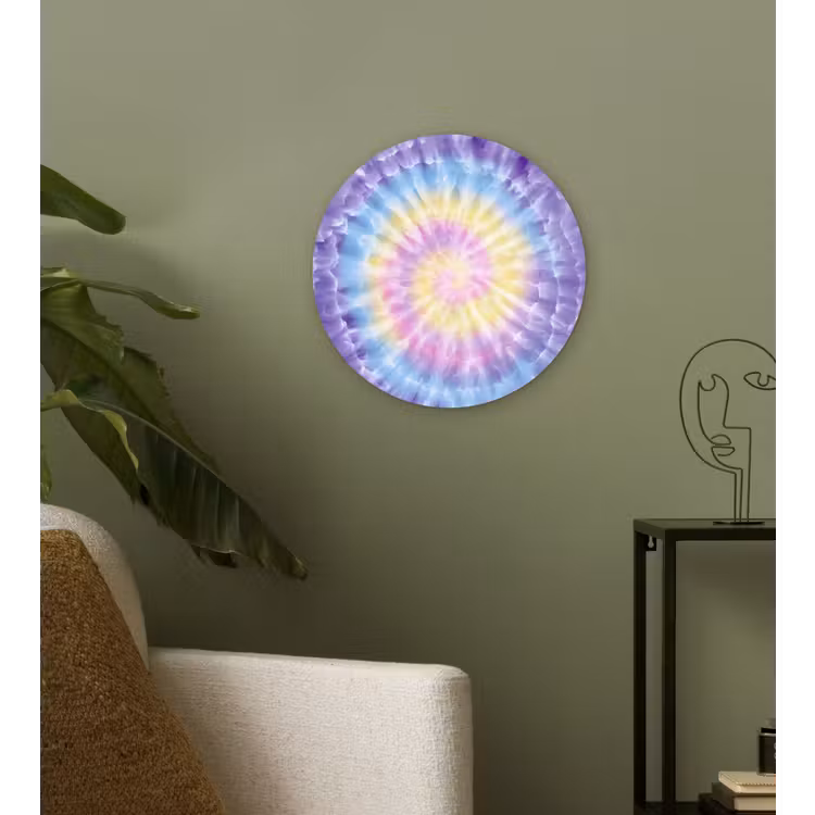 Spiraal - Tie dye - Pasteltinten Wandcirkel kunststof plaat 5mm dik klein -sfeer3