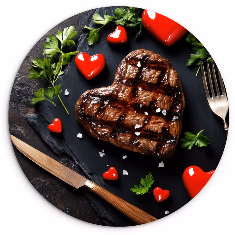 Steak - Hart - Bestek Wandcirkel kunststof plaat 5mm dik klein -3d