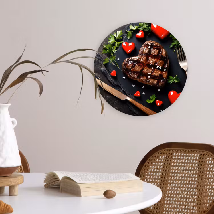 Steak - Hart - Bestek Wandcirkel kunststof plaat 5mm dik klein -sfeer4