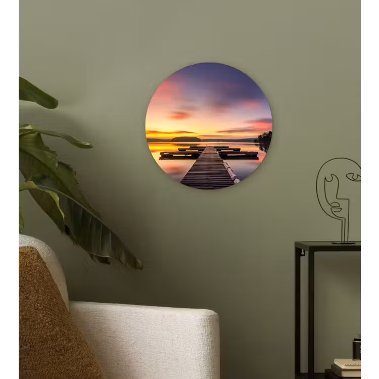 Steiger - Zonsondergang - Water - Zee - Reflectie Wandcirkel kunststof plaat 5mm dik klein -sfeer3