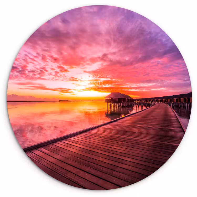 Steiger - Water - Zon - Roze - Horizon Wandcirkel kunststof plaat 5mm dik klein -3d