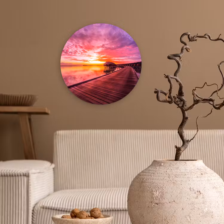 Steiger - Water - Zon - Roze - Horizon Wandcirkel kunststof plaat 5mm dik klein -sfeer1