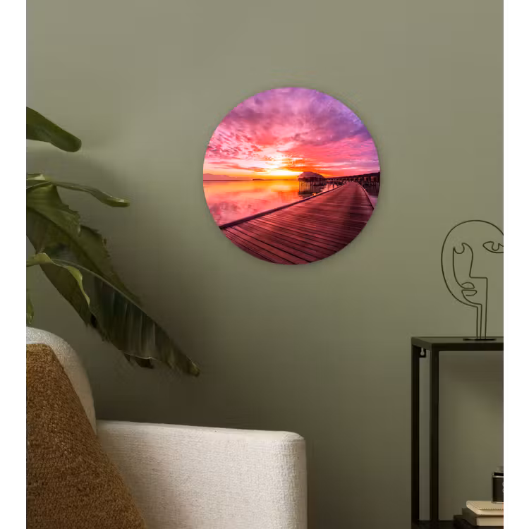 Steiger - Water - Zon - Roze - Horizon Wandcirkel kunststof plaat 5mm dik klein -sfeer3