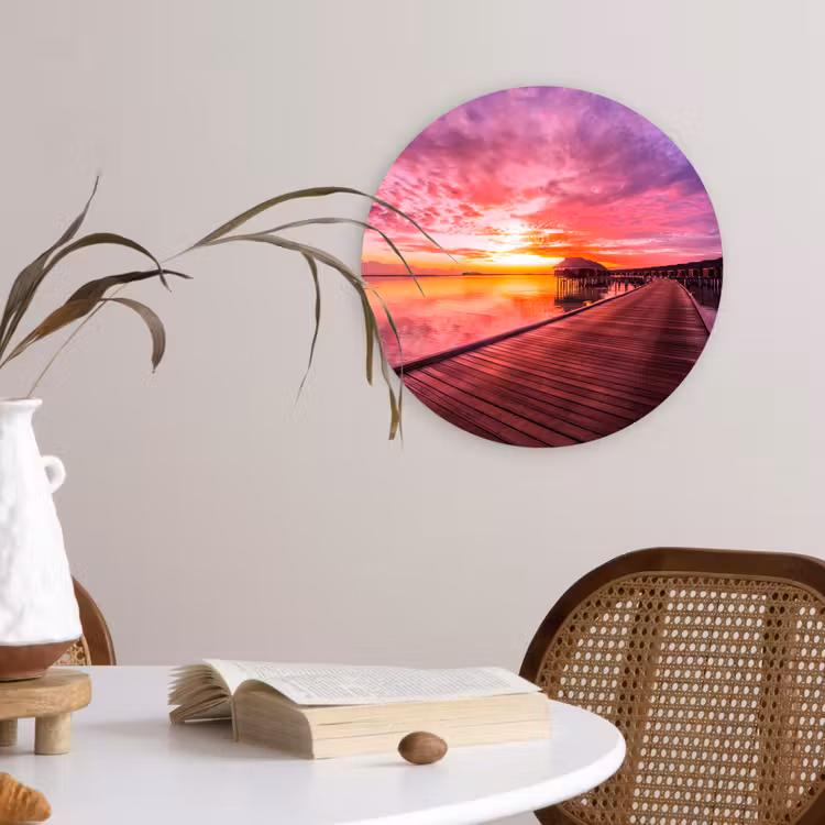 Steiger - Water - Zon - Roze - Horizon Wandcirkel kunststof plaat 5mm dik klein -sfeer4