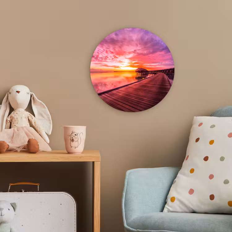 Steiger - Water - Zon - Roze - Horizon Wandcirkel kunststof plaat 5mm dik klein -tsfeer1_kind