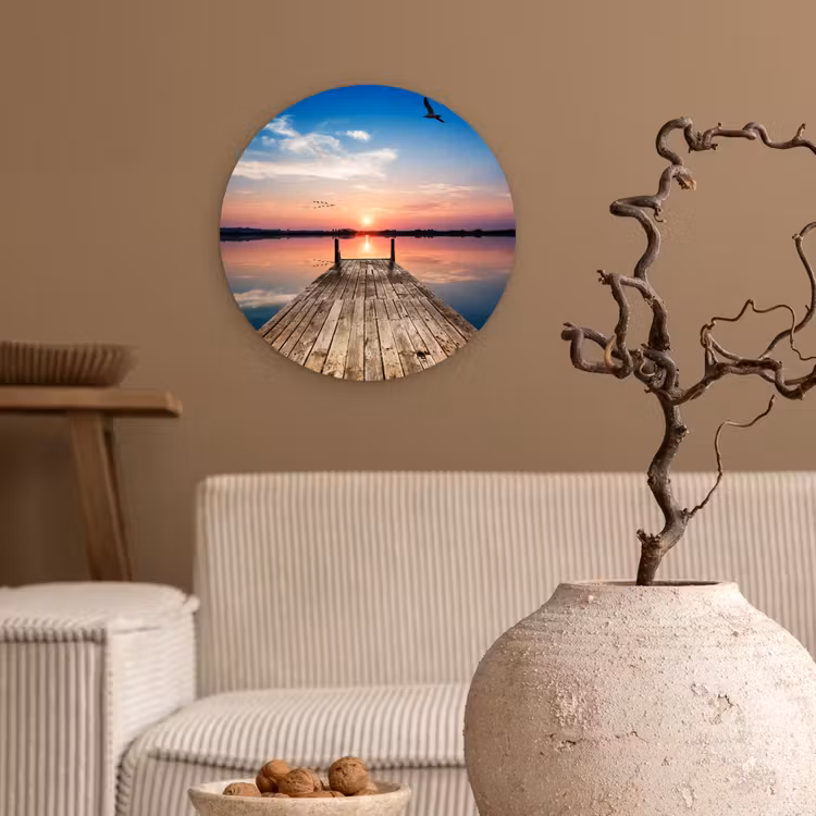 Steiger - Water - Zonsondergang - Roze - Horizon Wandcirkel kunststof plaat 5mm dik klein -sfeer1