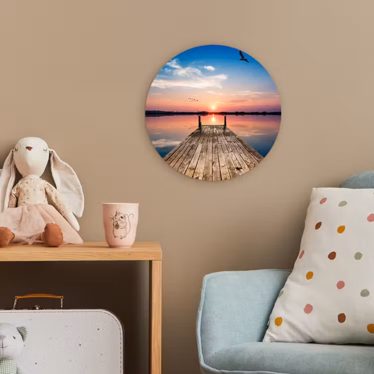 Steiger - Water - Zonsondergang - Roze - Horizon Wandcirkel kunststof plaat 5mm dik klein -tsfeer1_kind