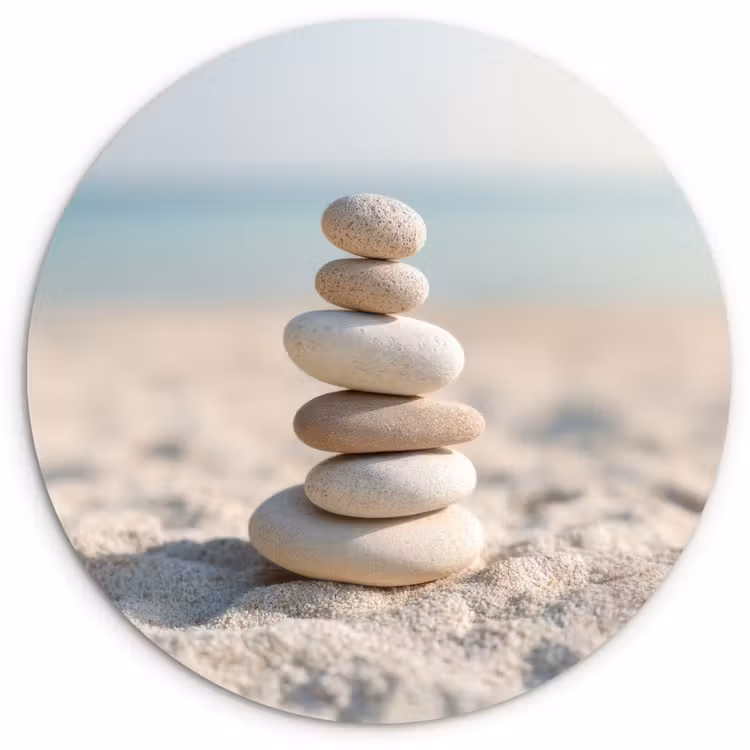 Stenen - Stapel - Zand - Zee Wandcirkel kunststof plaat 5mm dik klein -3d