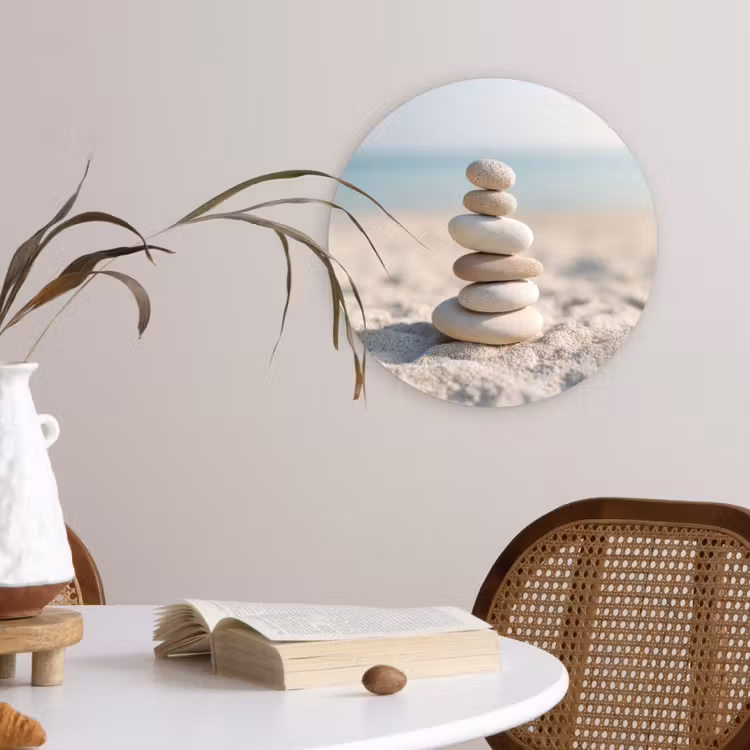 Stenen - Stapel - Zand - Zee Wandcirkel kunststof plaat 5mm dik klein -sfeer4