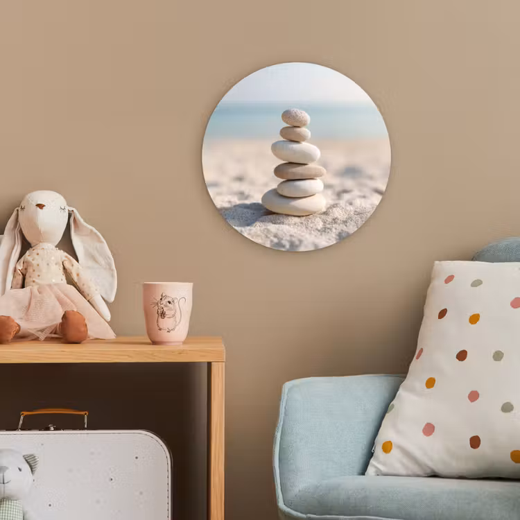 Stenen - Stapel - Zand - Zee Wandcirkel kunststof plaat 5mm dik klein -tsfeer1_kind