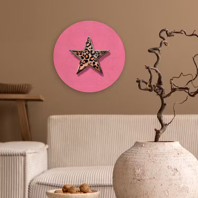 Ster - Luipaard - Print - Roze Wandcirkel kunststof plaat 5mm dik klein -sfeer1