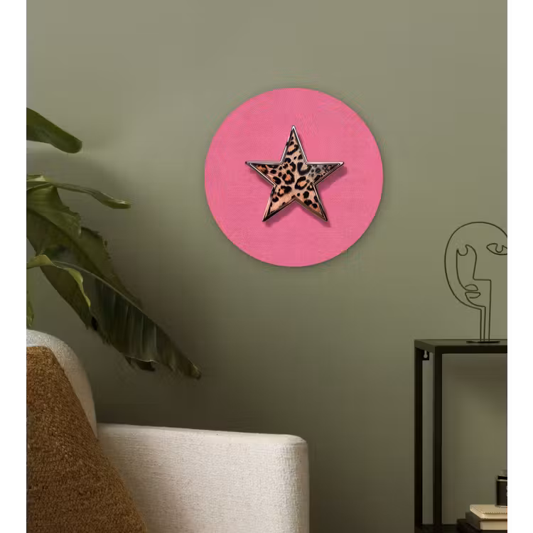 Ster - Luipaard - Print - Roze Wandcirkel kunststof plaat 5mm dik klein -sfeer3