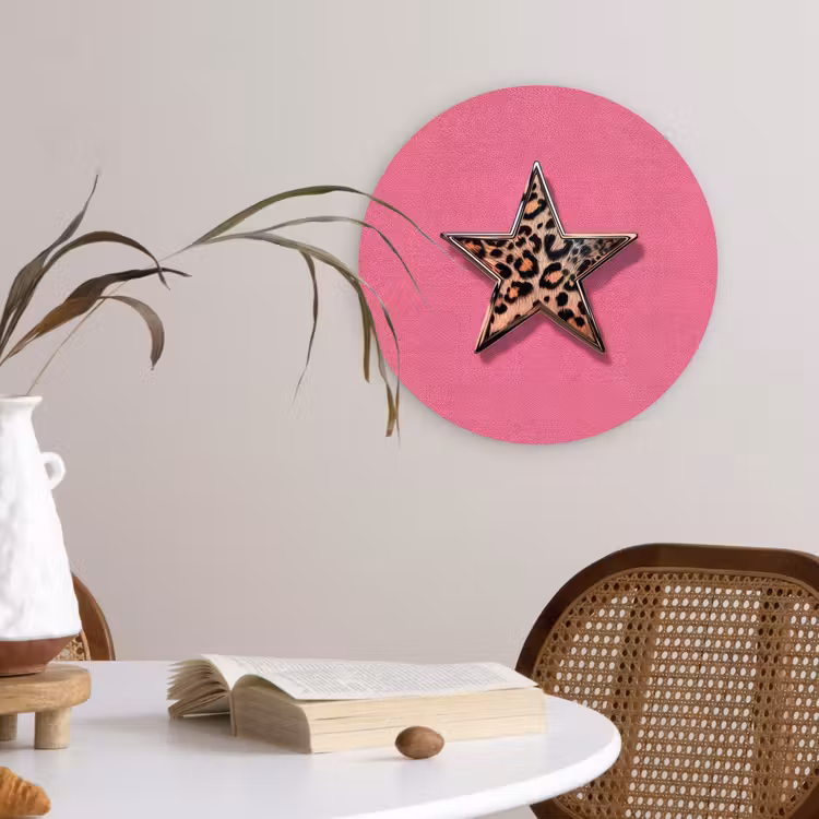 Ster - Luipaard - Print - Roze Wandcirkel kunststof plaat 5mm dik klein -sfeer4