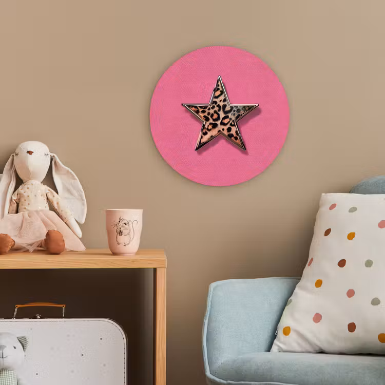 Ster - Luipaard - Print - Roze Wandcirkel kunststof plaat 5mm dik klein -tsfeer1_kind