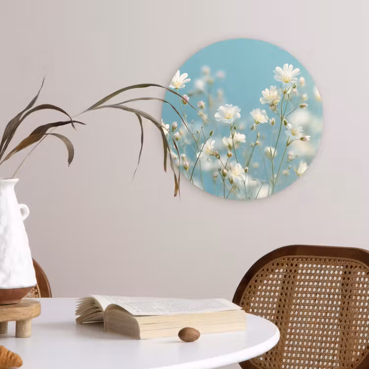 Stengels - Bloemen - Lucht - Wit Wandcirkel kunststof plaat 5mm dik klein -sfeer4
