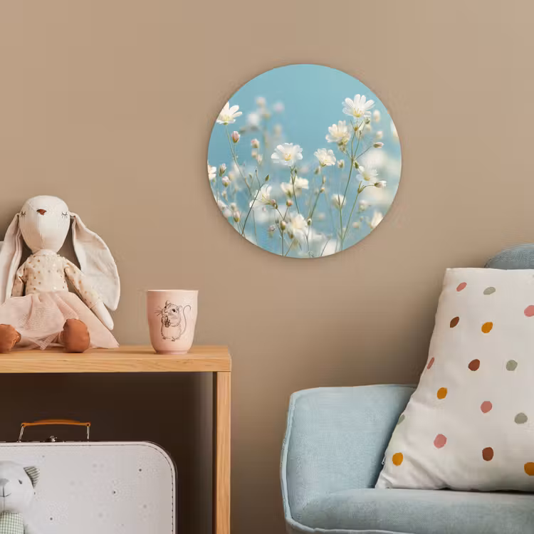 Stengels - Bloemen - Lucht - Wit Wandcirkel kunststof plaat 5mm dik klein -tsfeer1_kind