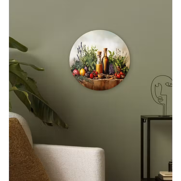 Stilleven - Kruiden - Specerijen - Fruit - Kleurrijk Wandcirkel kunststof plaat 5mm dik klein -sfeer3