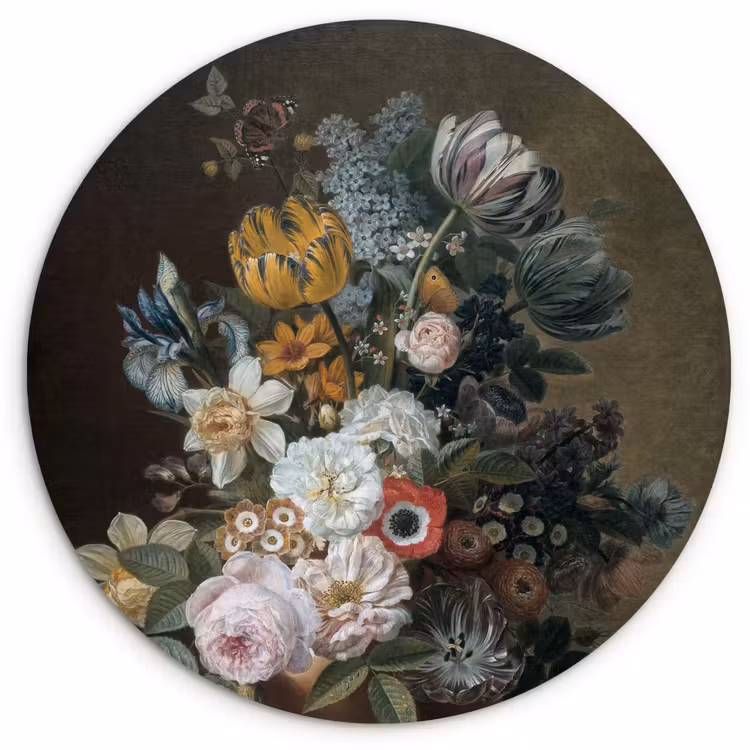 Stilleven met bloemen - Schilderij van Eelke Jelles Eelkema Wandcirkel kunststof plaat 5mm dik klein -3d