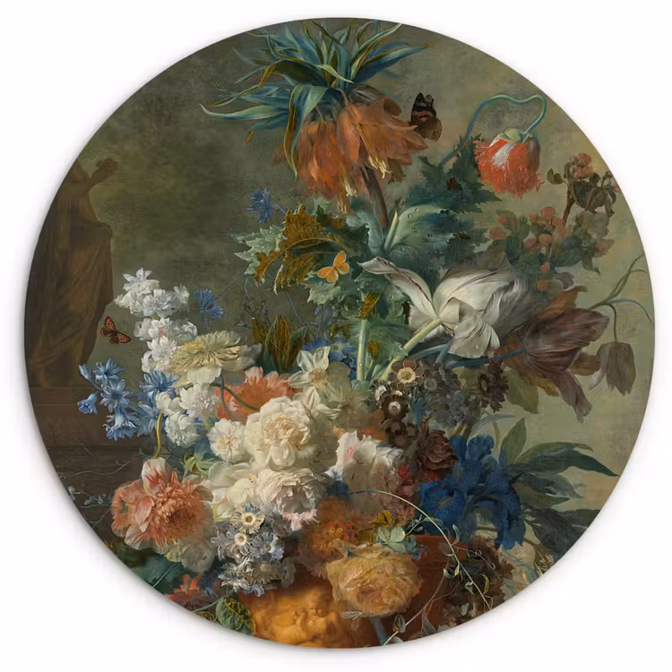 Stilleven met bloemen - Schilderij van Jan van Huysum Wandcirkel kunststof plaat 5mm dik klein -3d