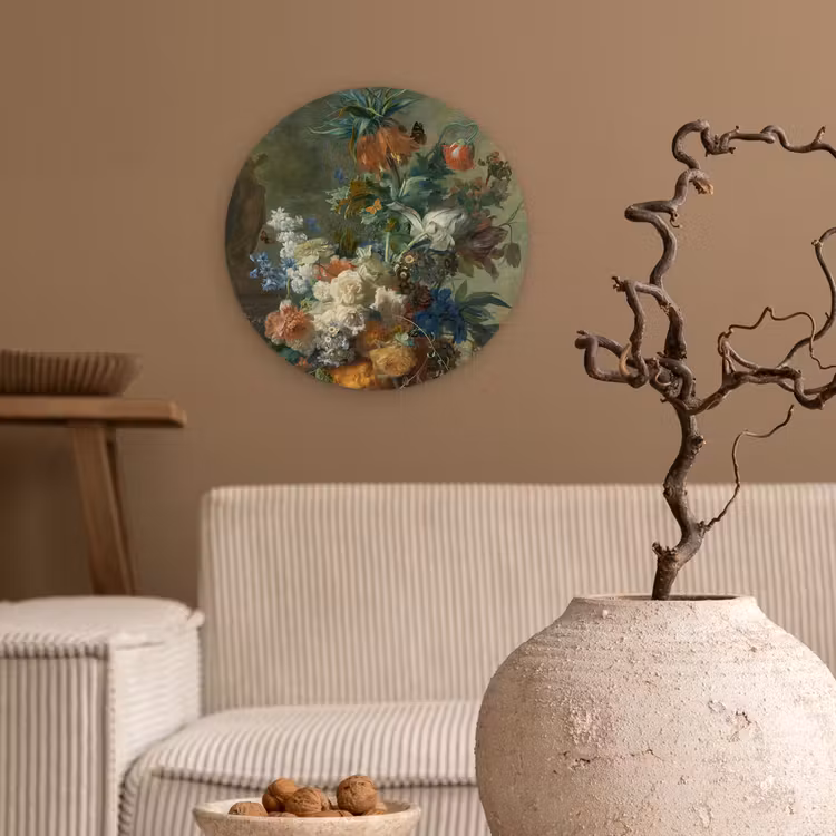Stilleven met bloemen - Schilderij van Jan van Huysum Wandcirkel kunststof plaat 5mm dik klein -sfeer1