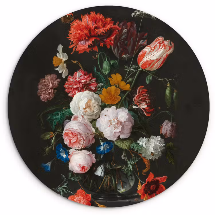 Stilleven met bloemen in een glazen vaas - Schilderij van Jan Davidsz. de Heem Wandcirkel kunststof plaat 5mm dik klein -3d