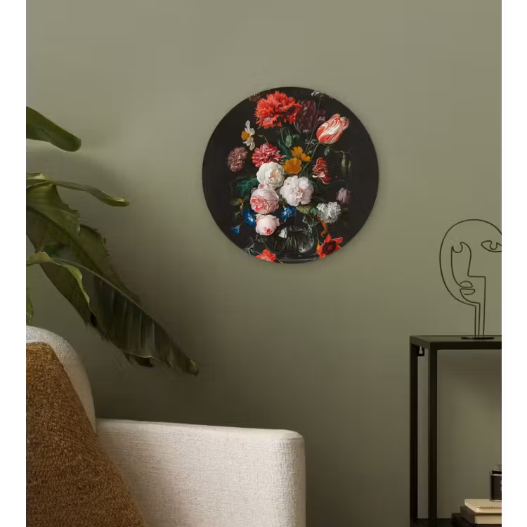 Stilleven met bloemen in een glazen vaas - Schilderij van Jan Davidsz. de Heem Wandcirkel kunststof plaat 5mm dik klein -sfeer3