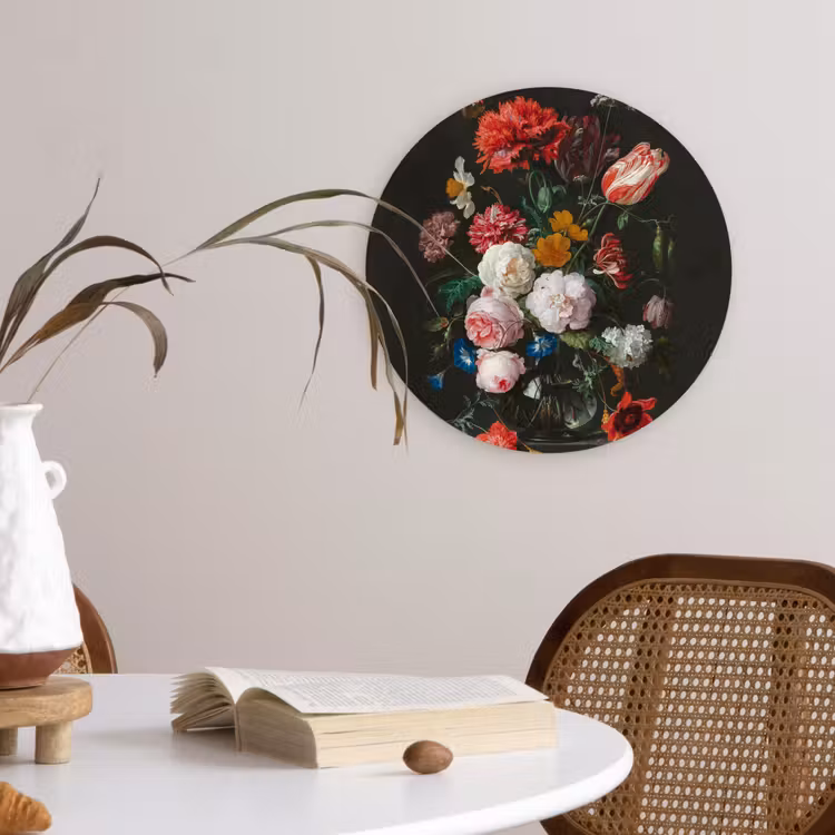 Stilleven met bloemen in een glazen vaas - Schilderij van Jan Davidsz. de Heem Wandcirkel kunststof plaat 5mm dik klein -sfeer4