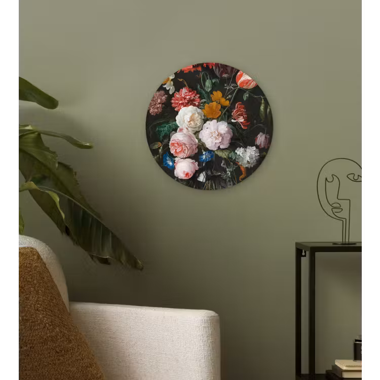 Stilleven met bloemen in een glazen vaas - Schilderij van Jan Davidsz. de Heem Wandcirkel kunststof plaat 5mm dik klein -sfeer3