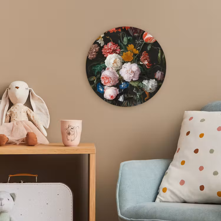 Stilleven met bloemen in een glazen vaas - Schilderij van Jan Davidsz. de Heem Wandcirkel kunststof plaat 5mm dik klein -tsfeer1_kind