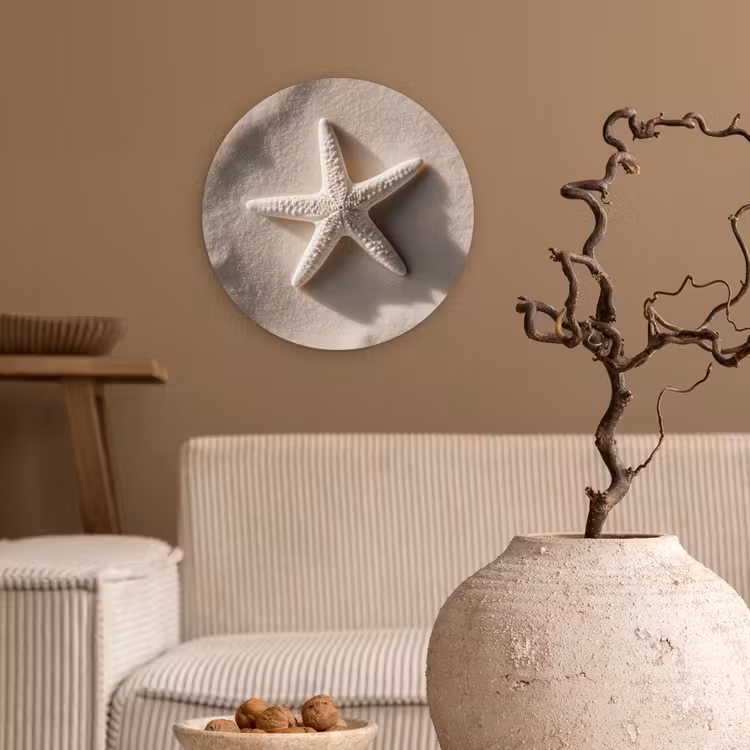Strand - Zeester - Zand - Beige Wandcirkel kunststof plaat 5mm dik klein -sfeer1