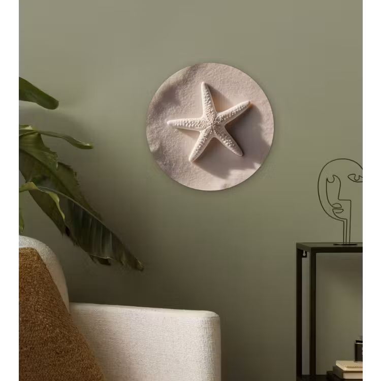 Strand - Zeester - Zand - Beige Wandcirkel kunststof plaat 5mm dik klein -sfeer3