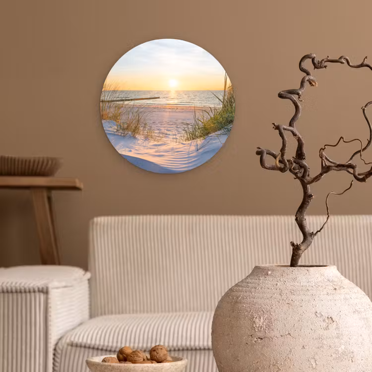 Strand - Zon - Duin - Gras - Zand - Horizon Wandcirkel kunststof plaat 5mm dik klein -sfeer1