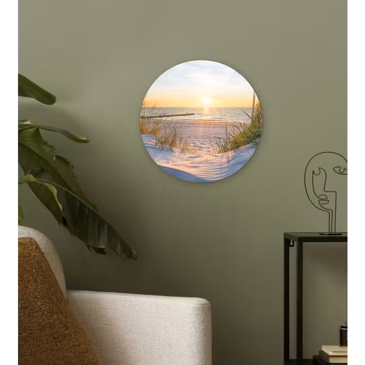 Strand - Zon - Duin - Gras - Zand - Horizon Wandcirkel kunststof plaat 5mm dik klein -sfeer3