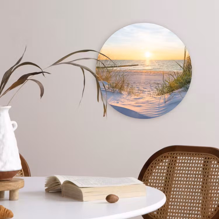Strand - Zon - Duin - Gras - Zand - Horizon Wandcirkel kunststof plaat 5mm dik klein -sfeer4