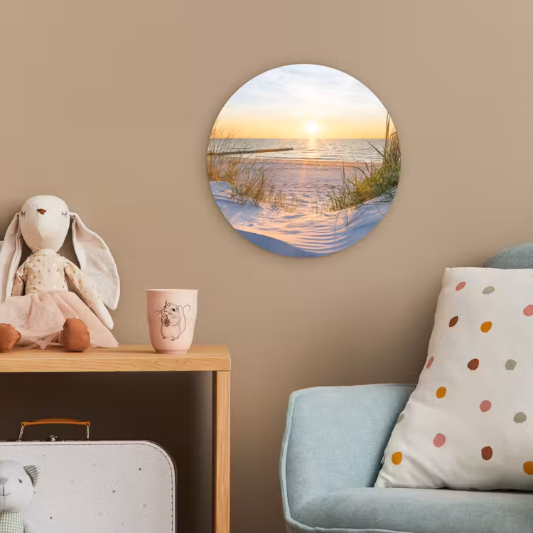 Strand - Zon - Duin - Gras - Zand - Horizon Wandcirkel kunststof plaat 5mm dik klein -tsfeer1_kind