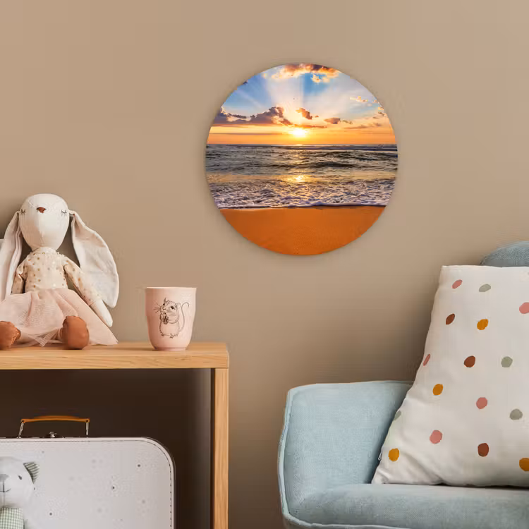 Strand - Zonsondergang - Zee - Wolken - Horizon Wandcirkel kunststof plaat 5mm dik klein -tsfeer1_kind