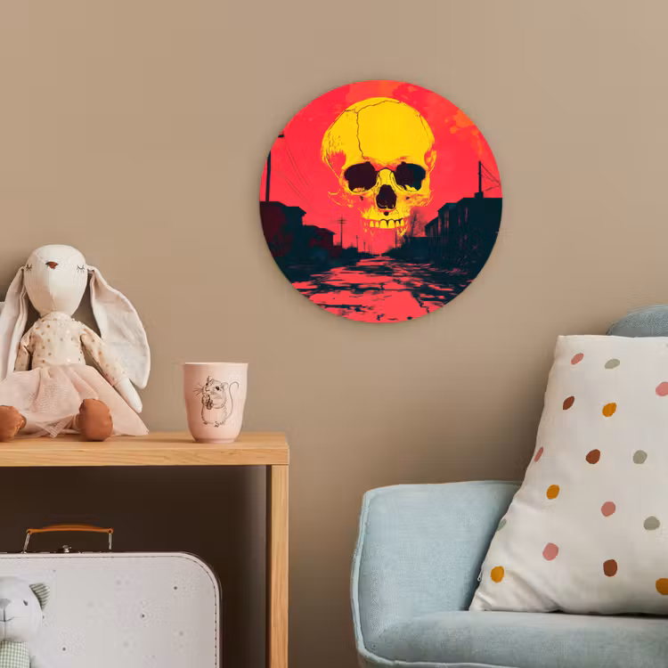 Straat - Verlaten - Schedel - Geel Wandcirkel kunststof plaat 5mm dik klein -tsfeer1_kind