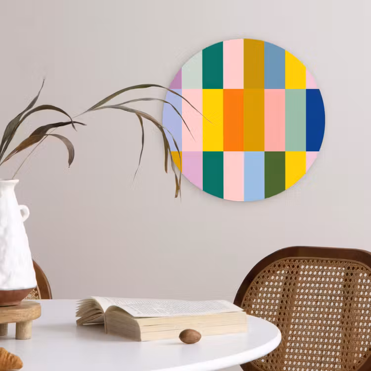 Stroken - Blauw - Patroon - Abstract Wandcirkel kunststof plaat 5mm dik klein -sfeer4