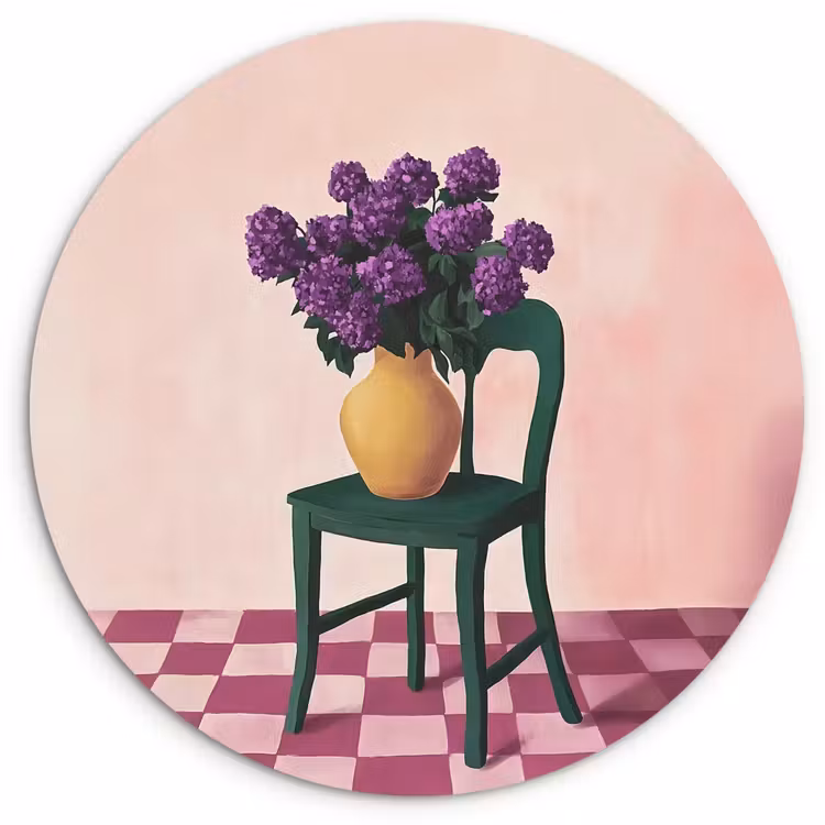 Stoel - Vaas - Bloemen - Geblokt Wandcirkel kunststof plaat 5mm dik klein -3d