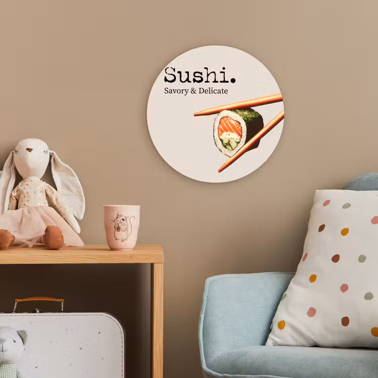 Sushi - Zalm - Rijst - Japans Wandcirkel kunststof plaat 5mm dik klein -tsfeer1_kind