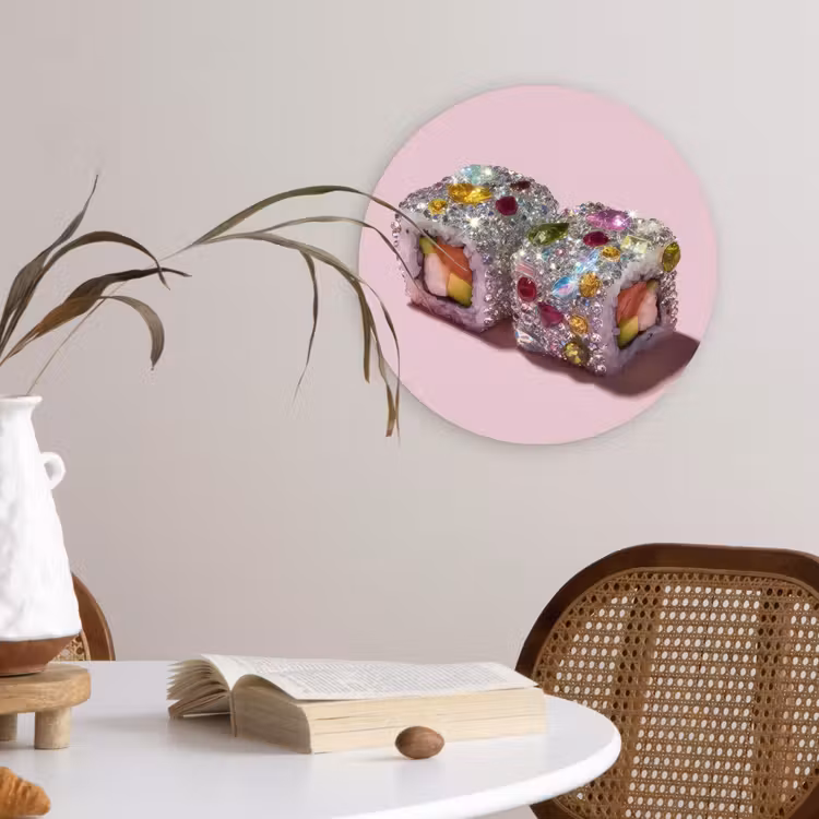 Sushi - Rolletjes - Steentjes - Kleurrijk Wandcirkel kunststof plaat 5mm dik klein -sfeer4