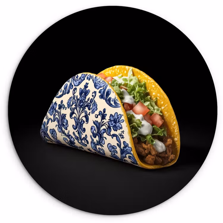 Taco - Vlees - Salade - Delftsblauw - Motief Wandcirkel kunststof plaat 5mm dik klein -3d