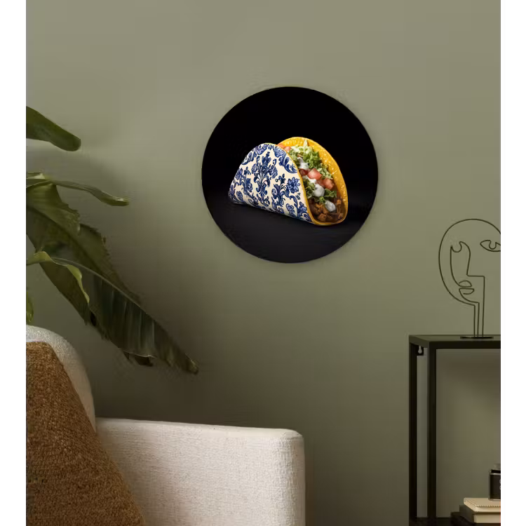 Taco - Vlees - Salade - Delftsblauw - Motief Wandcirkel kunststof plaat 5mm dik klein -sfeer3