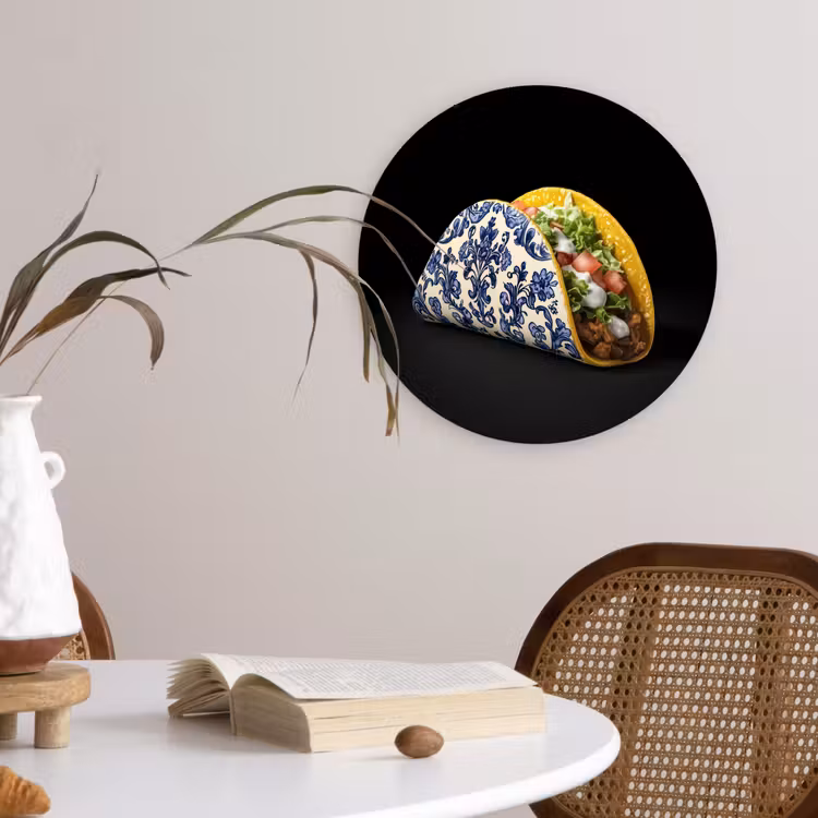 Taco - Vlees - Salade - Delftsblauw - Motief Wandcirkel kunststof plaat 5mm dik klein -sfeer4