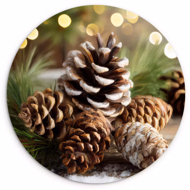 Dennenappels - Kerstsfeer - Bruin - Groen Wandcirkel kunststof plaat 5mm dik klein -3d
